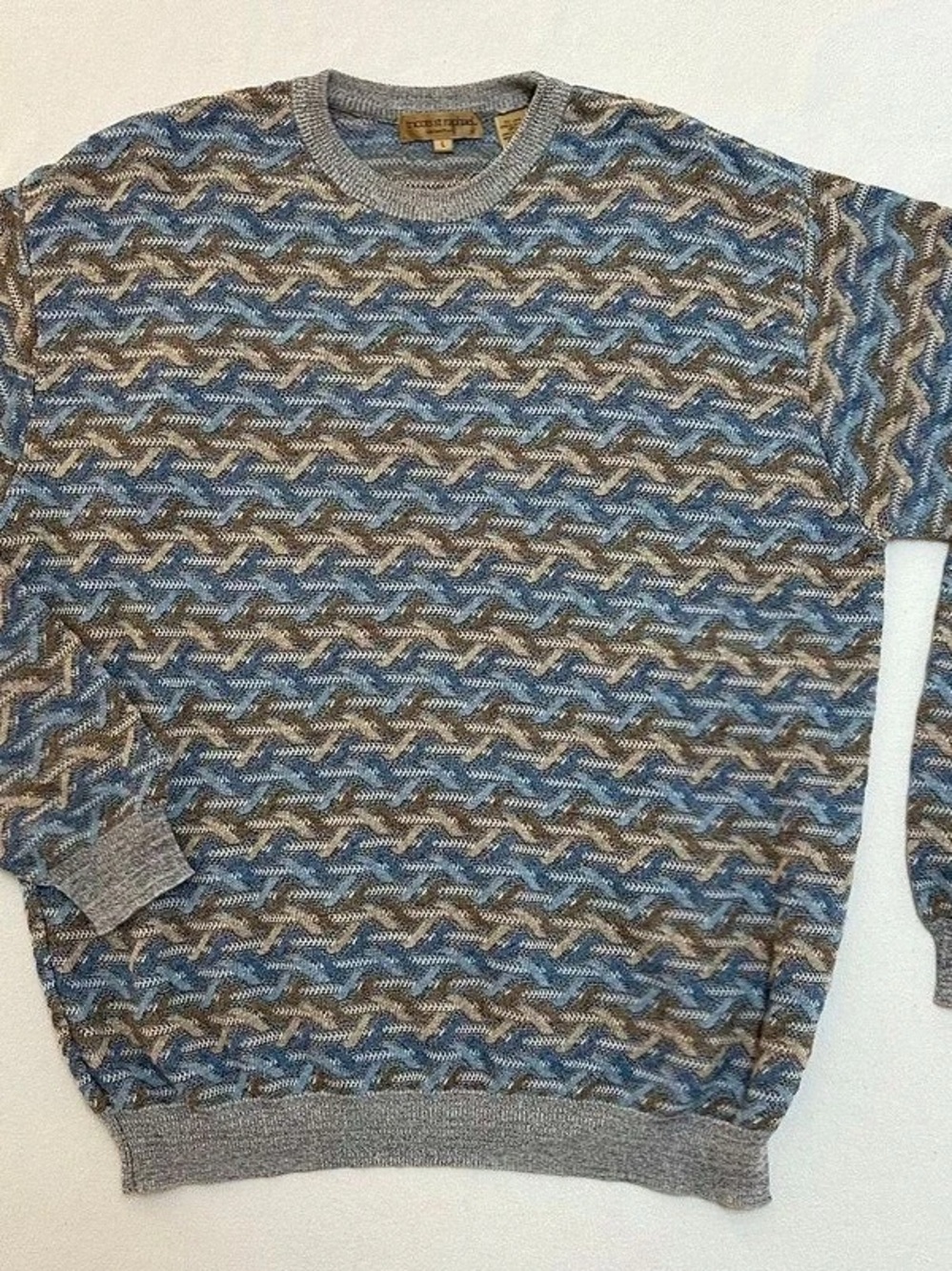 Tricot St. Raphael Collection Abstract 100% CottonSweater in Blue & Gray Size La